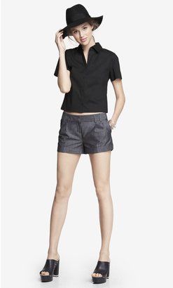 Express 2 1/2 Inch Pleated Cuffed Chambray Shorts