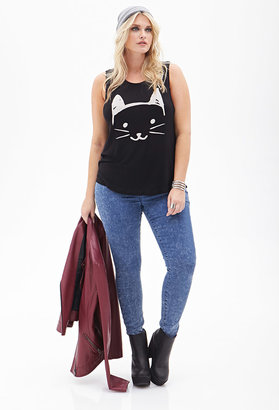 Forever 21 FOREVER 21+ Cat Graphic Muscle Tee