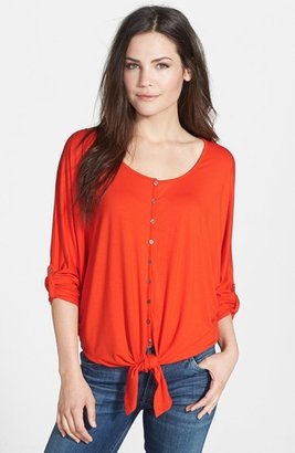 Chaus Tie Front Roll Sleeve Top