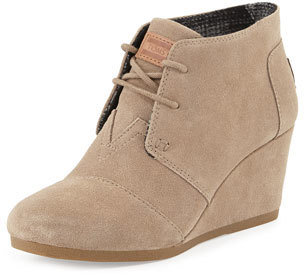 Toms Suede Lace-Up Wedge Boot, Taupe