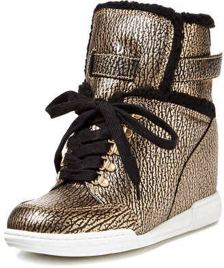 Marc by Marc Jacobs Metallic Leather & Faux Shearling Hidden Wedge Sneaker