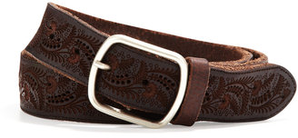 Tulliani Remo Paisley Embossed Leather Belt, Brown