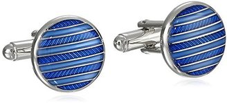Geoffrey Beene Men's Round Circle Cufflink with Blue Epoxy Stripes