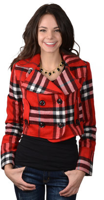 Brinley Co Ci Sono by Journee Juniors Checkered Pattern Double-breasted Coat
