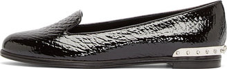 Alexander McQueen Black Patent Leather Studded Heel Loafers