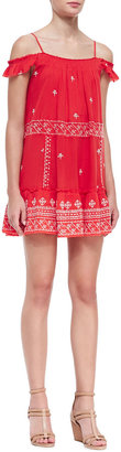 Free People Ruffled Embroidered Flounce Slip Dress, Red/White