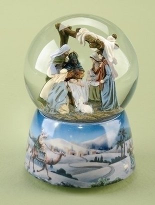 575 Denim Musical Holy Family Christmas Nativity Water Globe Glitterdome