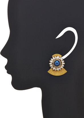 Elizabeth Cole Gold, Swarovski Crystal, & Faux Pearl Drop Earrings