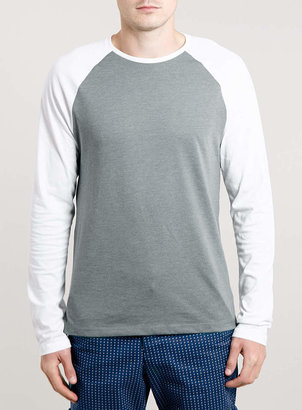 Topman Grey Marl/White Contrast Raglan Longsleeve T-shirt