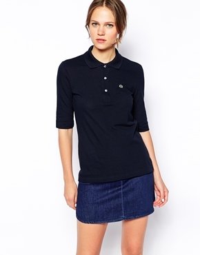 Lacoste Ribbed Collar Polo With 3/4 Sleeve - eclipse