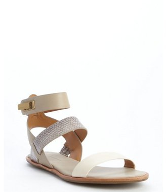 AERIN bone and cement leather snake embossed 'Sienna' sandals