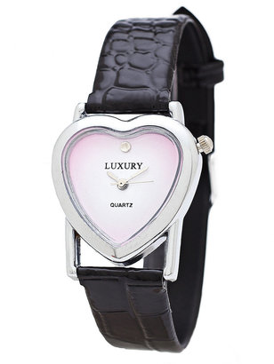 American Apparel Silver & Pink Luxury Heart Wristwatch