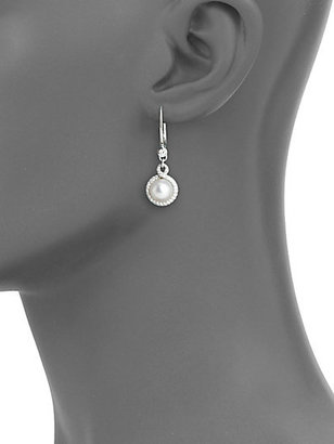 Mikimoto 7MM Round White Akoya Cultured Pearl & Diamond Drop Earrings