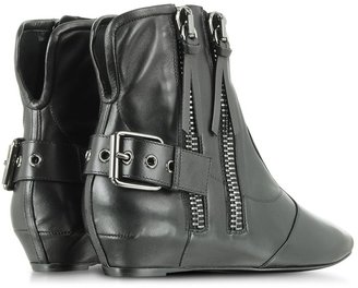 Giuseppe Zanotti Black Leather Wedge Boot w/Zips and Buckle