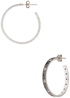 Lord & Taylor Sterling Silver and Marcasite Hoop Earrings
