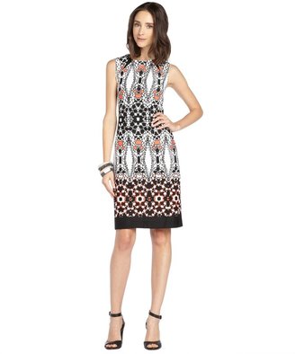 Taylor Black And White Stretch Printed Sleeveless Dress