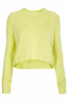 Topshop Womens Knitted Fluffy Crop Jumper - Yellow