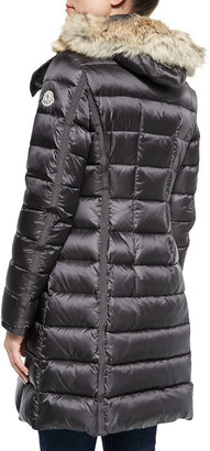 Moncler Hermico Puffer Coat with Fur Trim, Charcoal