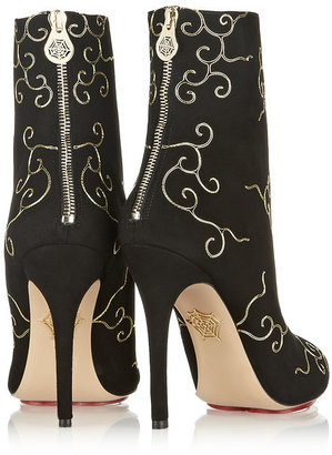 Charlotte Olympia Betsy embroidered suede ankle boots