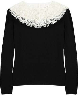 Valentino Beaded tulle-detailed wool and cashmere-blend sweater