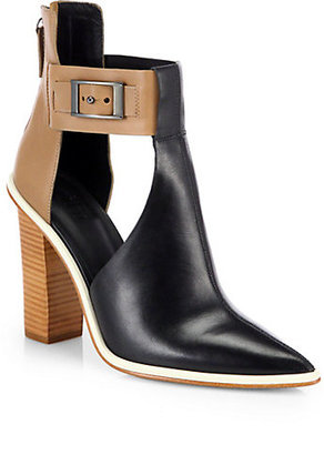 Tibi Leather Two-Tone Cutout Ankle Boots