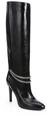 Saint Laurent Debbie Chain-Detail Leather Knee-High Boots