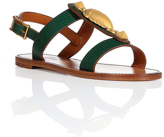 Valentino Leather Flat Sandal with Scarab Charm