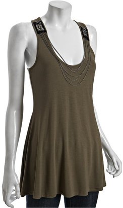 linQ army green jersey embellished scoop neck tunic