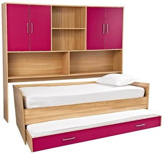 Kidspace Ohio Single Bed With Pull-out Guest Bed + Overbed Storage Unit Package Deal - Pink, Black