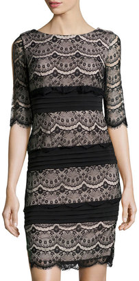 Jax Half-Sleeve Scalloped Lace Dress, Black