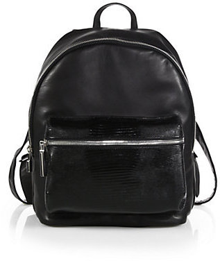 Elizabeth and James Cynnie Leather Backpack with Lizard-Embossed Pocket