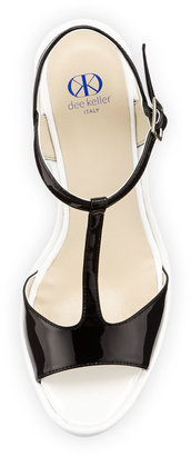 Dee Keller Deanne Patent T-Strap Wedge Sandal, Black/White