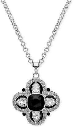 Marie Claire Silver-Tone Crystal and Enamel Clover Pendant Necklace (12-3/4 ct. t.w.)