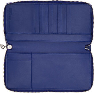 Alexander McQueen Navy Blue Grained Leather Travel Wallet