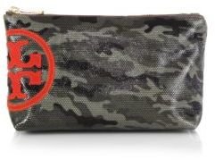 Tory Burch Camouflage Coated Canvas Logo Zip Pouch
