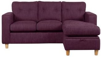 Debenhams Purple 'Simmone' chaise corner sofa with sofa bed and light wood feet