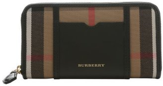 Burberry black leather and plaid canvas 'Ziggy' large continental wallet