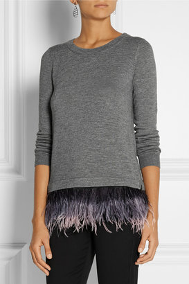Milly Feather-trimmed knitted sweater