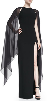 Michael Kors Wool-Crepe Gown with Cape Back