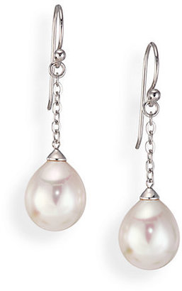 Majorica 10MM White Teardrop Pearl & Sterling Silver Chain Drop Earrings