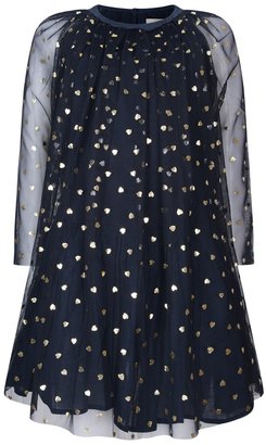 Stella McCartney Girls Navy Tulle Heart Print Dress
