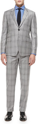 Paul Smith Plaid Two-Piece Suit, Light Gray/White