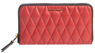 Miu Miu Red Diamond Quilted Leather Zip Continental Wallet
