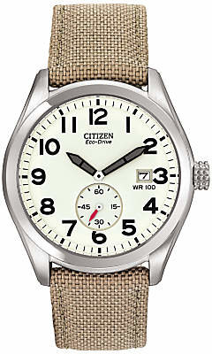 Citizen BV1080-18A Men's Sport Eco-Drive Fabric Strap Watch, Khaki/White