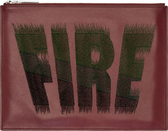 Kenzo Burgundy Leather Embroidered 'Fire' Clutch
