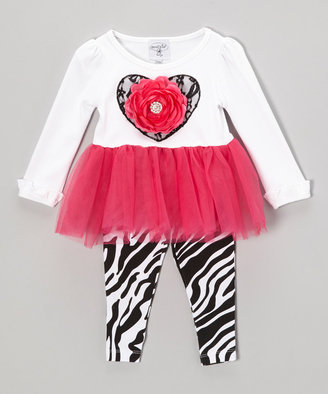 Mud Pie Pink & White Flower Skirted Tee & Zebra Pants - Infant & Toddler