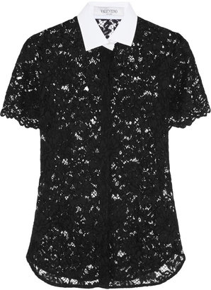 Valentino Contrast-collar cotton-blend lace shirt