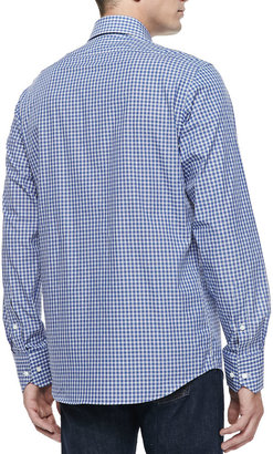 Neiman Marcus Button-Down Grid-Check Shirt, White/Blue/Navy
