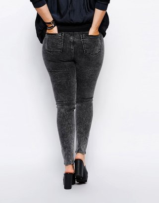 ASOS CURVE Ridley Skinny Jean In Smoked Acid Wash