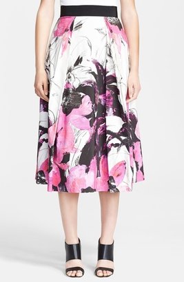 Milly 'Winter Orchid' Print Midi Skirt